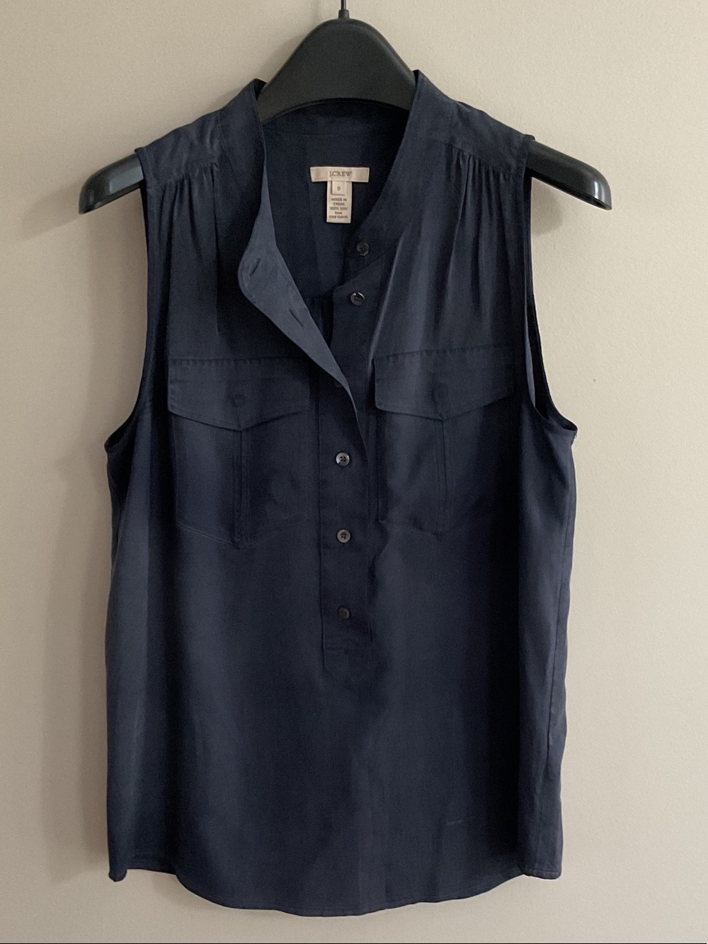 J.Crew 100% Silk Sleeveless Utility Blouse Navy Blue Size 0